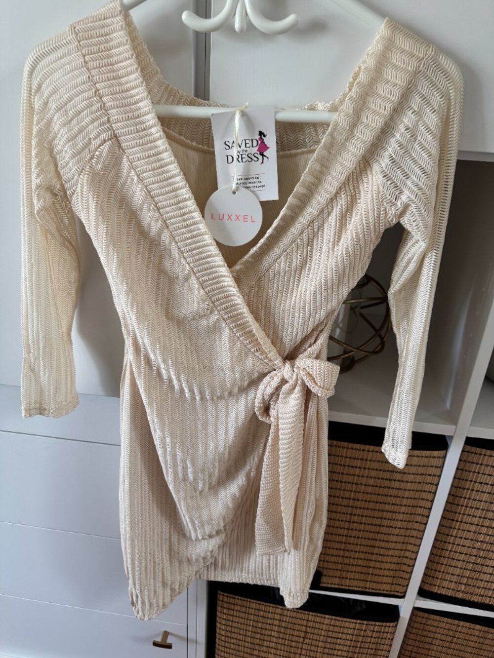 Luxxel - Saved by the dress. NEW champagne tie dress.  Small